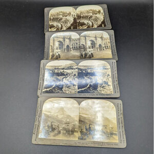 ANTIQUE Set 4 Stereograph Photo Cards Jerusalem, Rome, Matterhorn Underwood